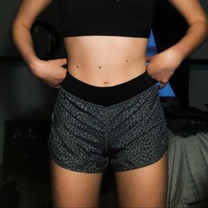 gray leopard print athletic shorts